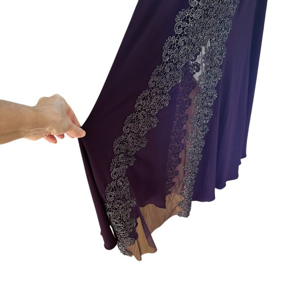 XSCAPE Purple Gold Crochet Lace Column Gown Formal Dress Mother of the Bride, 14 - Picture 9 of 14